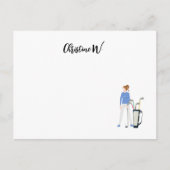 女性ゴルファーの名札を付けたゴルフ ポストカード (正面)