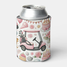 女性ゴルファーをテーマにしたゴルフ誕生日ピンク 缶クーラー
