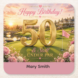 女性ゴルファー50歳の誕生日お祝いに スクエアペーパーコースター
