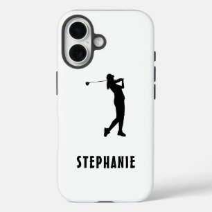 女性ゴルファー ゴルフ ゴルファー 黒 白 名前 iPhone 16ケース