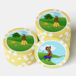 女性ゴルファー： 1ティーオフの準備と1運転 ポーカーチップ