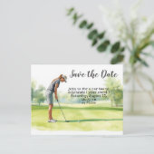 女性ゴルフトーナメントのSave the Date ポストカード (スタンド正面)