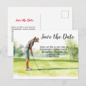 女性ゴルフトーナメントのSave the Date ポストカード (正面/裏面)