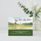 女性ゴルフトーナメントのSave the Date ポストカード (スタンド正面)