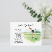 女性ゴルフトーナメントのSave the Date ポストカード (スタンド正面)
