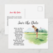 女性ゴルフトーナメントのSave the Date ポストカード (正面/裏面)