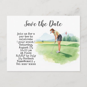 女性ゴルフトーナメントのSave the Date ポストカード