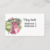 女性ゴルフバッグオンゴルフコース水彩画 名刺 (正面)