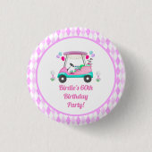女性ゴルフパーティーカートの誕生日 缶バッジ (正面)