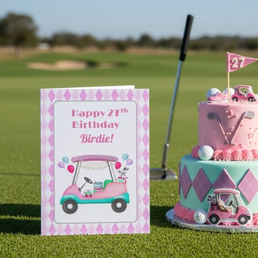 女性ゴルフパーティーカート 27歳の誕生日おめでとう カード