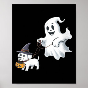 女性ゴーストウォークズザドッグハロウィーンVネック ポスター