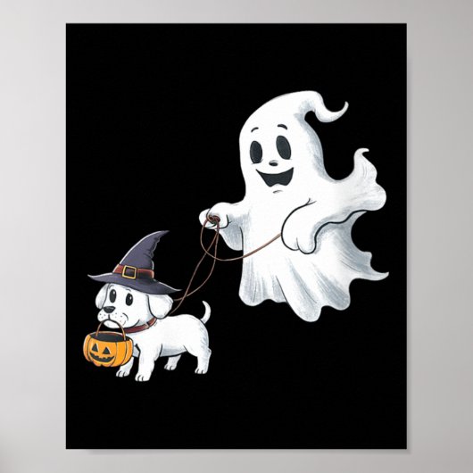 女性ゴーストウォークズザドッグハロウィーンVネック ポスター (正面)