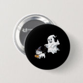 女性ゴーストワークズザドッグハロウィーンVネック 缶バッジ (正面&裏面)