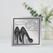 女性サプライズ60thバースデーパーティーシルバー 招待状 (スタンド正面)