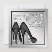 女性サプライズ60thバースデーパーティーシルバー 招待状 (正面)