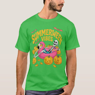 女性サマーウィン・ビブス スケルトン パンプキン スプーキー ヴァ Tシャツ