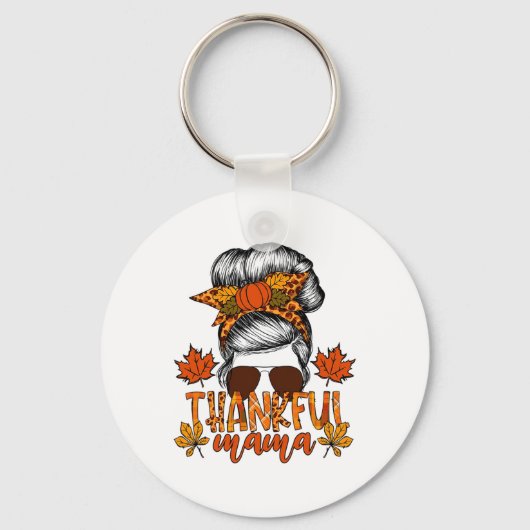 女性サンクスギビング乱髪秋ママ キーホルダー (正面)
