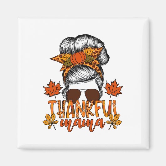 女性サンクスギビング乱髪秋ママ マグネット (正面)