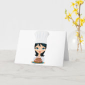 女性シェフお誕生日ケーキ カード (黄色い花)