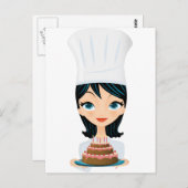 女性シェフお誕生日ケーキ ポストカード (正面/裏面)