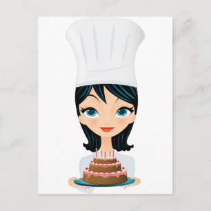 女性シェフお誕生日ケーキ ポストカード