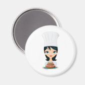 女性シェフお誕生日ケーキ マグネット (正面/裏面)