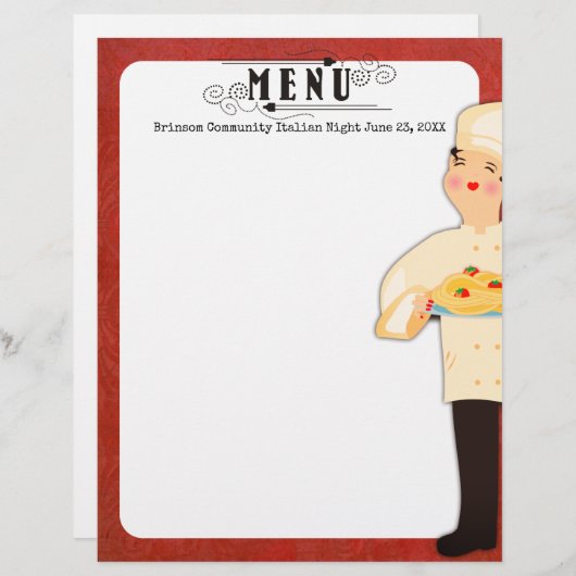 女性シェフイタリアンパスタスパゲティ (正面/裏面)