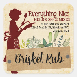 女性シェフシルエットハーブ料理ギフトラベルラベル スクエアシール