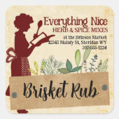 女性シェフシルエットハーブ料理ギフトラベルラベル スクエアシール (正面)