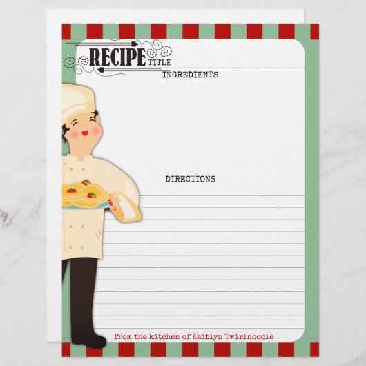 女性シェフパスタイタリアンフードレシピレターヘッド (正面/裏面)