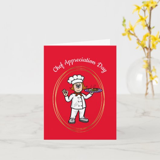 女性シェフ – シェフ感謝の日カード カード (黄色い花)