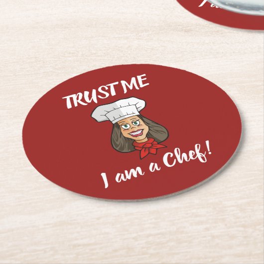女性シェフ ラウンドペーパーコースター (アングル)