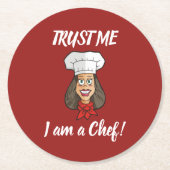 女性シェフ ラウンドペーパーコースター (正面)