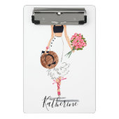 女性シックファッションスタイリッシュホワイトスカート花 ミニクリップボード (正面)