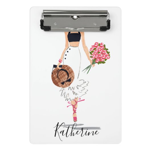 女性シックファッションスタイリッシュホワイトスカート花 ミニクリップボード (正面)