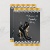 女性シックブラックバースデーパーティー 招待状 (正面/裏面)