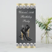女性シックブラック40th誕生日パーティー 招待状 (スタンド正面)