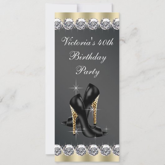 女性シックブラック40th誕生日パーティー 招待状 (正面)