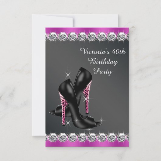 女性シック明るい赤紫色バースデーパーティーRSVP 招待状 (正面)