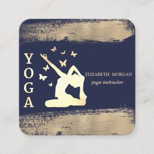 女性シルエットフェイク金ゴールドブラシストローク スクエア名刺 (正面)