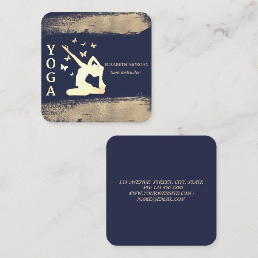 女性シルエットフェイク金ゴールドブラシストローク スクエア名刺 (正面/裏面)