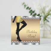 女性シルバーと金ゴールド誕生日パーティー 招待状 (スタンド正面)