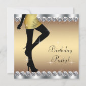 女性シルバーと金ゴールド誕生日パーティー 招待状 (正面)