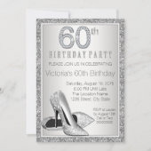 女性シルバーグリッターハイヒールシューズ60誕生日 招待状 (正面)