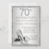 女性シルバーグリッターハイヒールシューズ70誕生日 招待状 (正面)