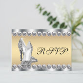 女性シルバー金ゴールドダイヤモンドきらきら光るRSVP 出欠カード (スタンド正面)