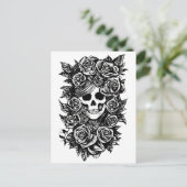 女性スカルバラゴシックオリジナルインクスケッチアート ポストカード (スタンド正面)