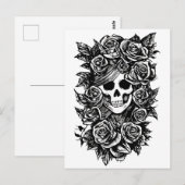 女性スカルバラゴシックオリジナルインクスケッチアート ポストカード (正面/裏面)
