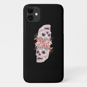 女性スカルフローラ絵画ヘッドの芸術作クール業 iPhone 11 ケース
