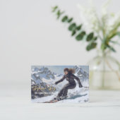 女性スキーインストラクターのスキーシーン 名刺 (スタンド正面)